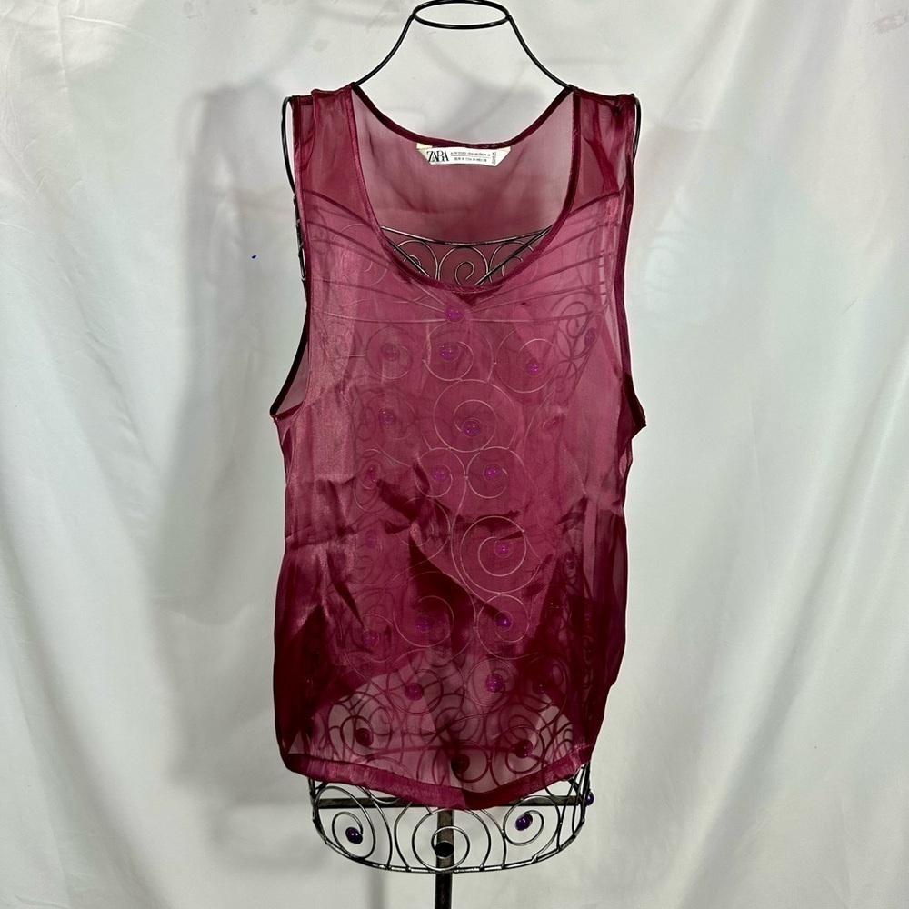 Zara A/W 2023 Collection sheer burgundy tank size M